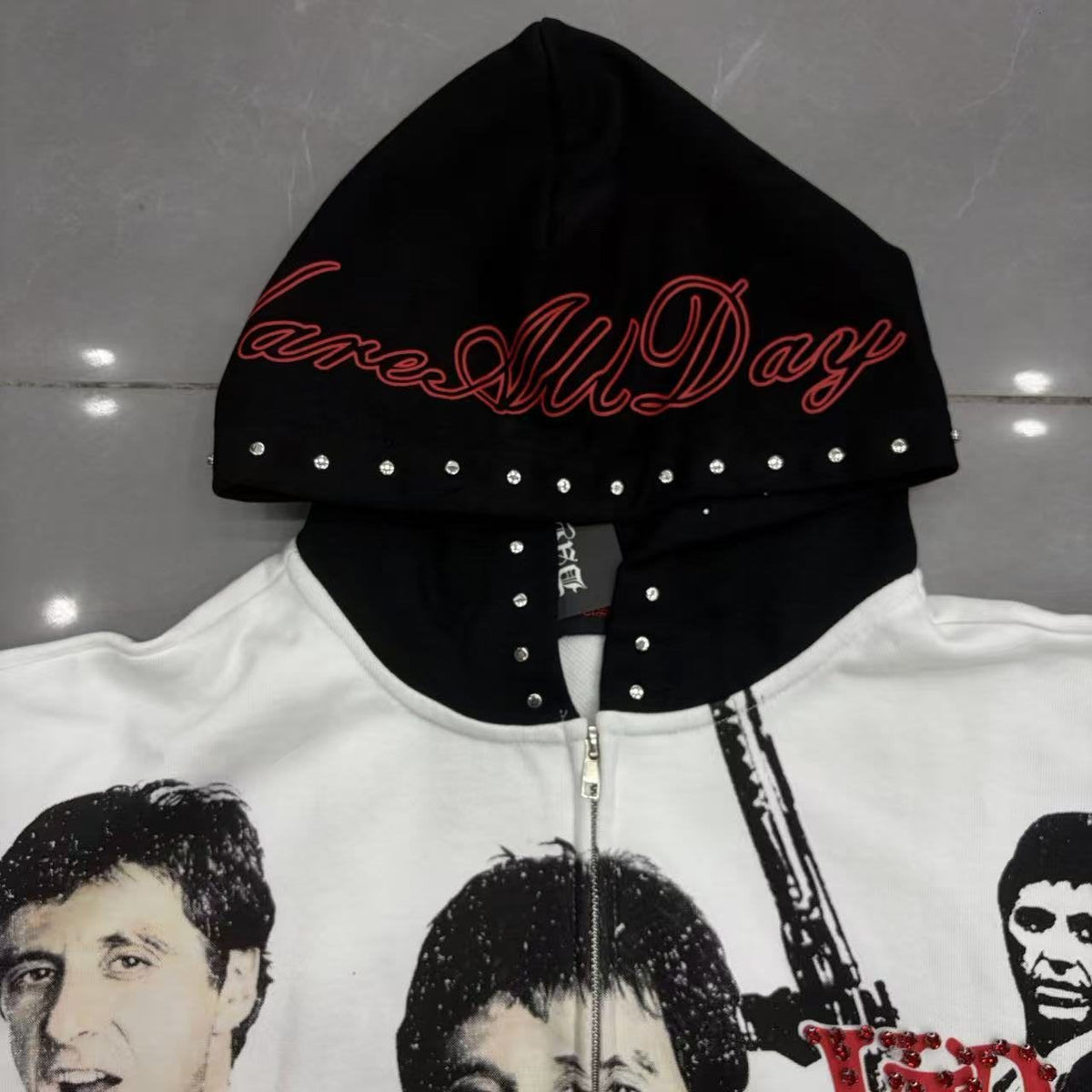 VARE ALL DAY Scarface Graphic Zip Hoodie ¡ª detail