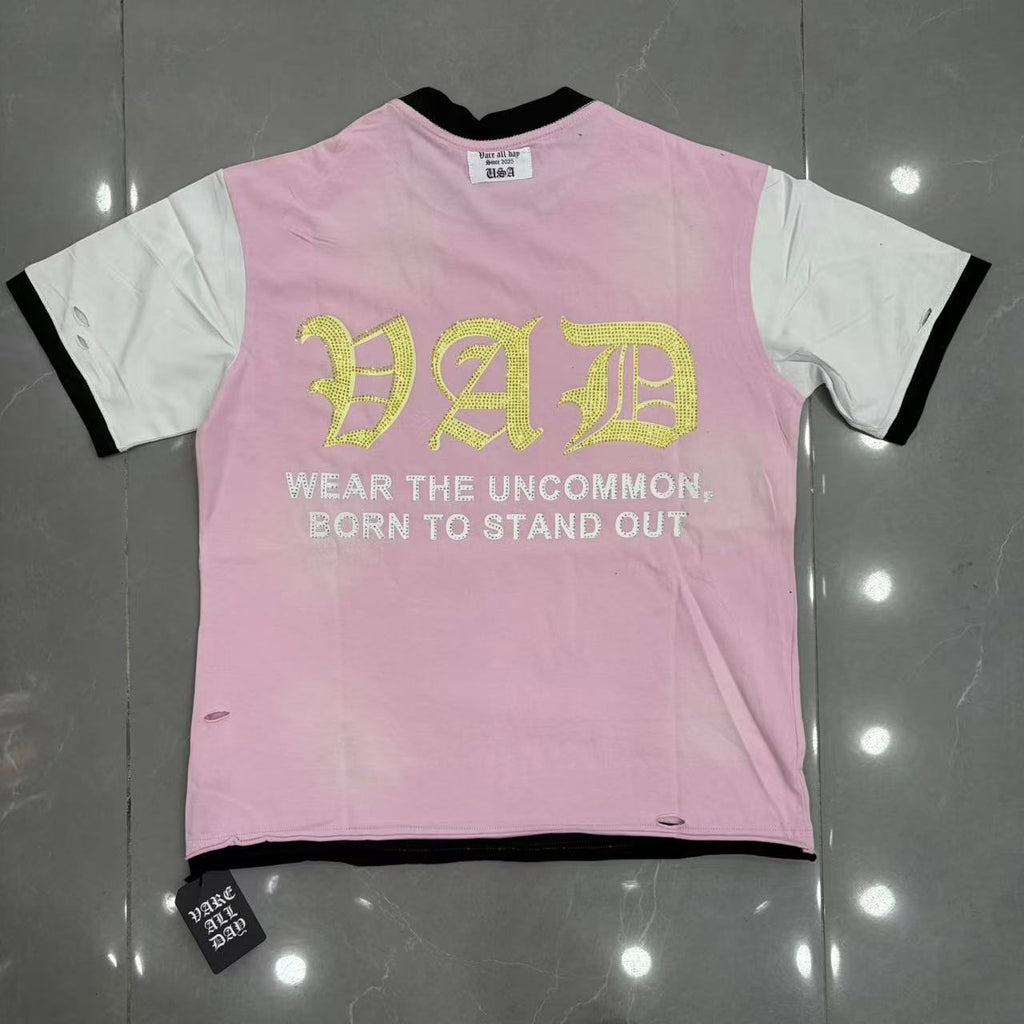 VARE ALL DAY Pink Contrast-Sleeve Graphic T-Shirt ¡ª back