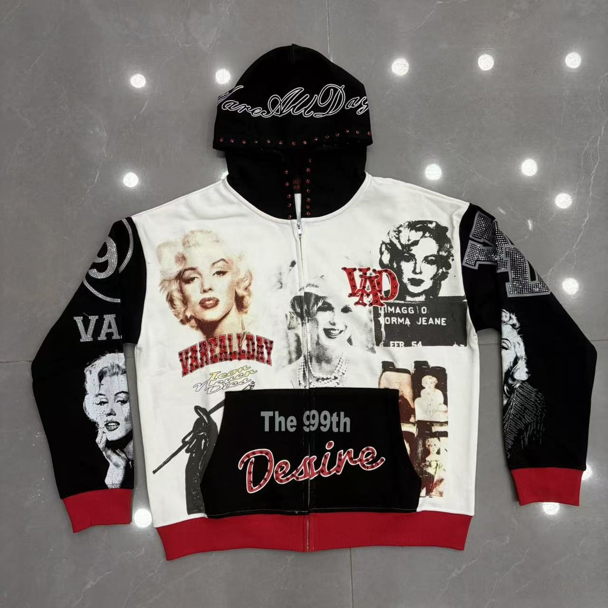 VARE ALL DAY Colorblock Rhinestone Zip Hoodie ¡ª hero