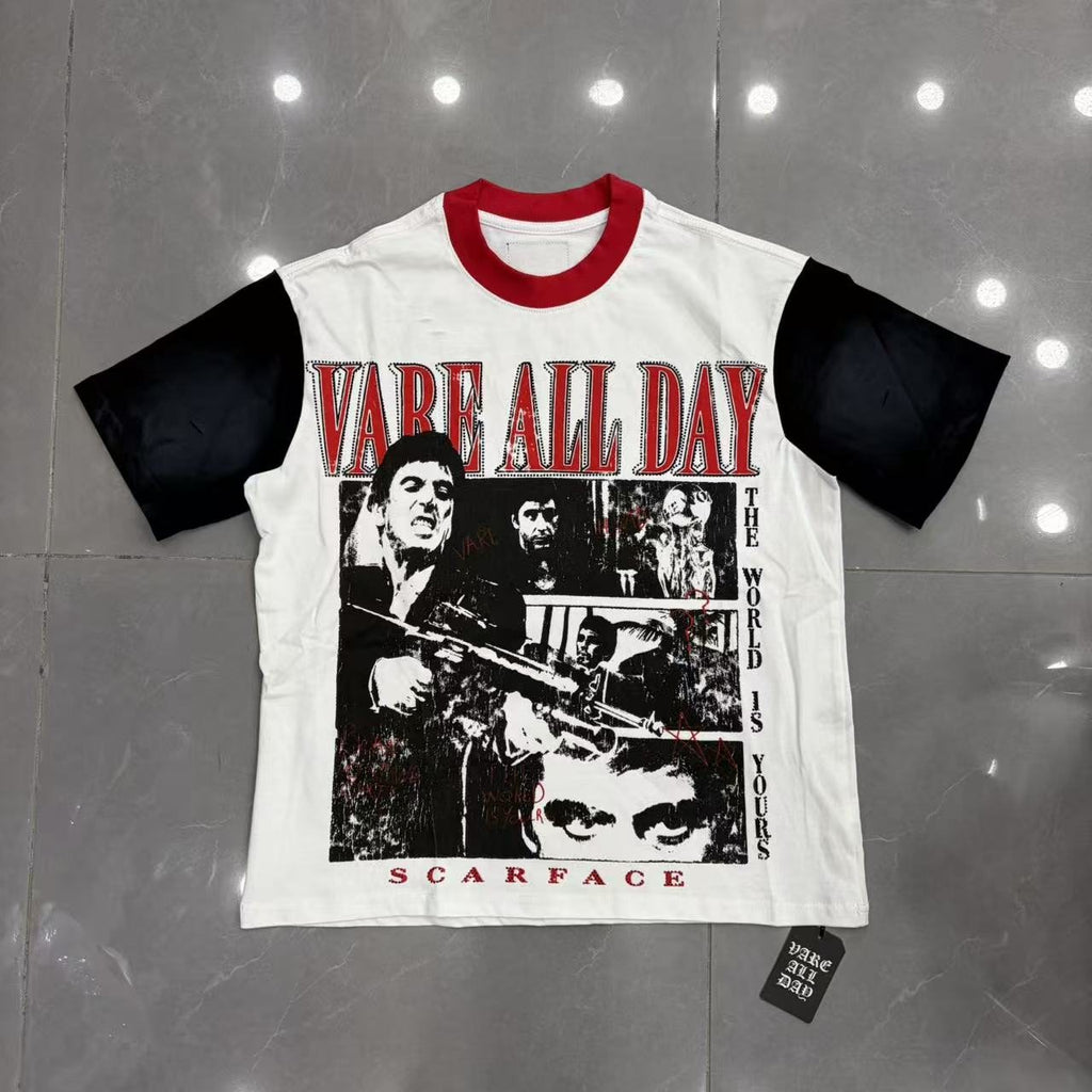 VARE ALL DAY Rhinestone Graphic Contrast-Sleeve T-Shirt ¡ª front