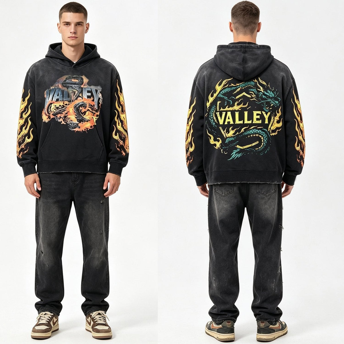 Valley Dreams Dragon Flame Graphic Hoodie ¡ª model