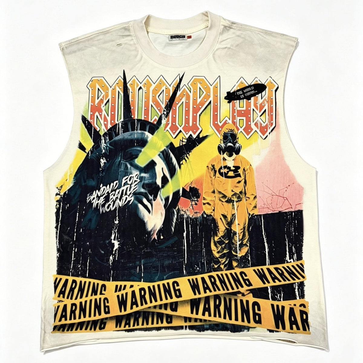 Rough Play Warning Globe Graphic Sleeveless T-Shirt ¡ª front