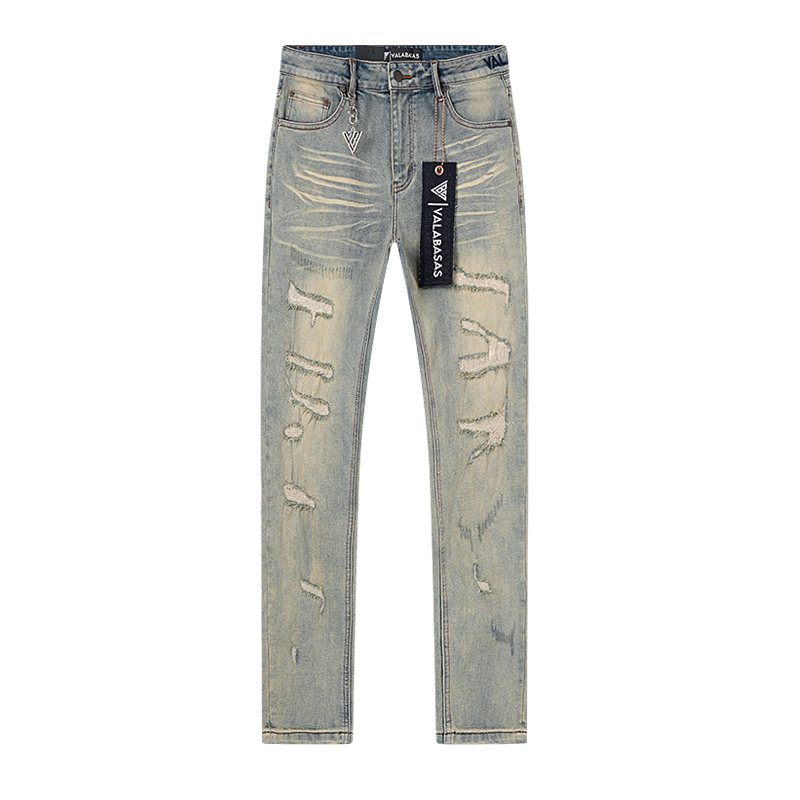 VALABASAS Light Blue Distressed Repair Jeans ¡ª front