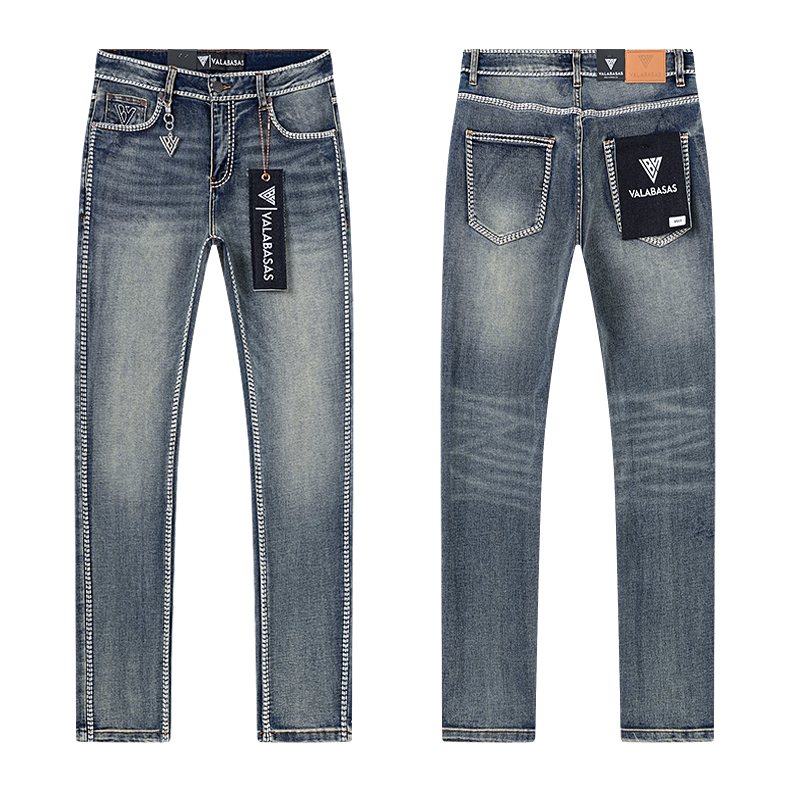 VALABASAS Washed Blue Contrast-Stitch Jeans ¡ª hero