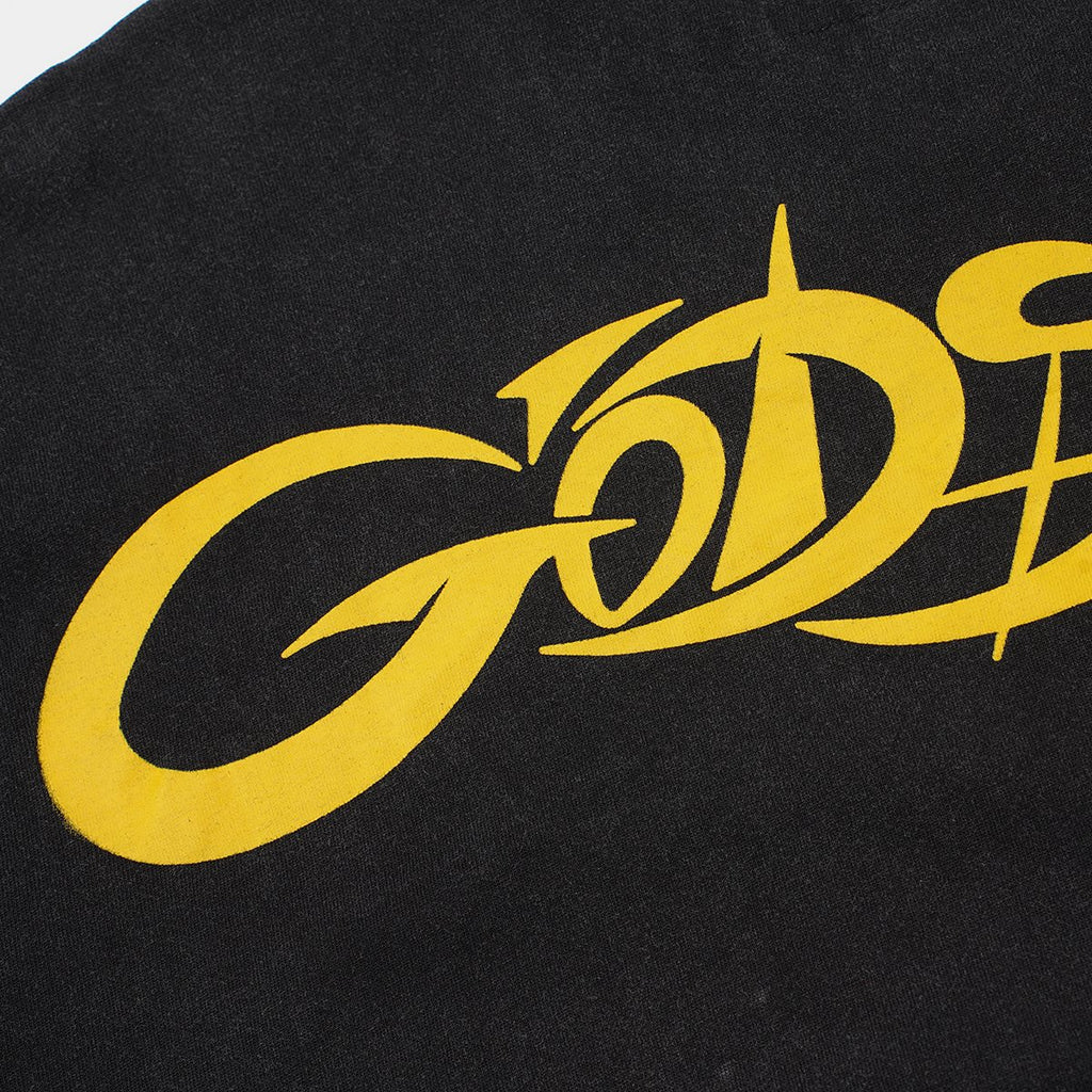 Godspeed Flaming Skull Washed Black Graphic T-Shirt ¡ª detail