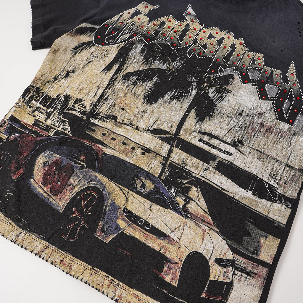 Godspeed Rhinestone Car Graphic T-Shirt ¡ª detail