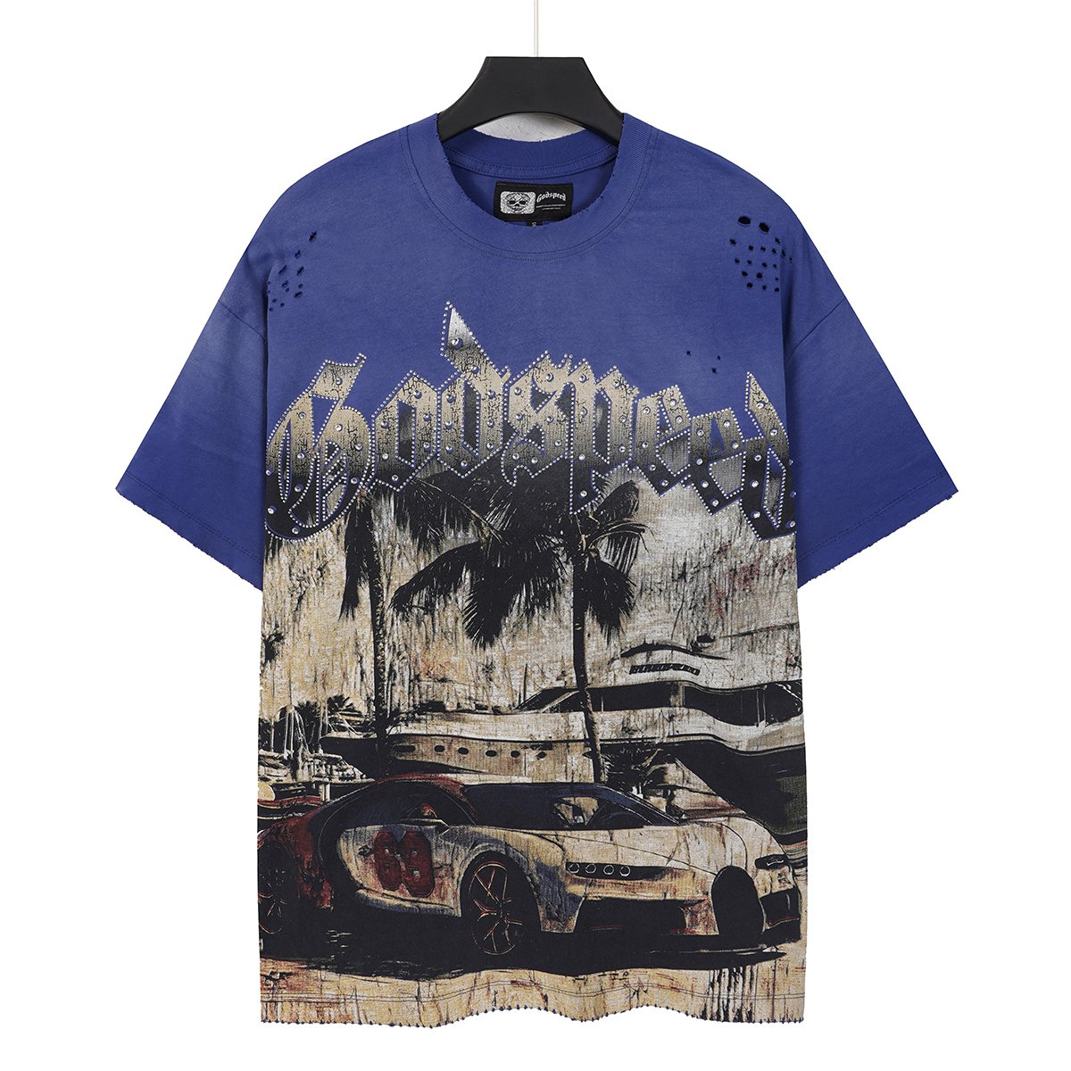 Godspeed Rhinestone Car Graphic T-Shirt ¡ª front