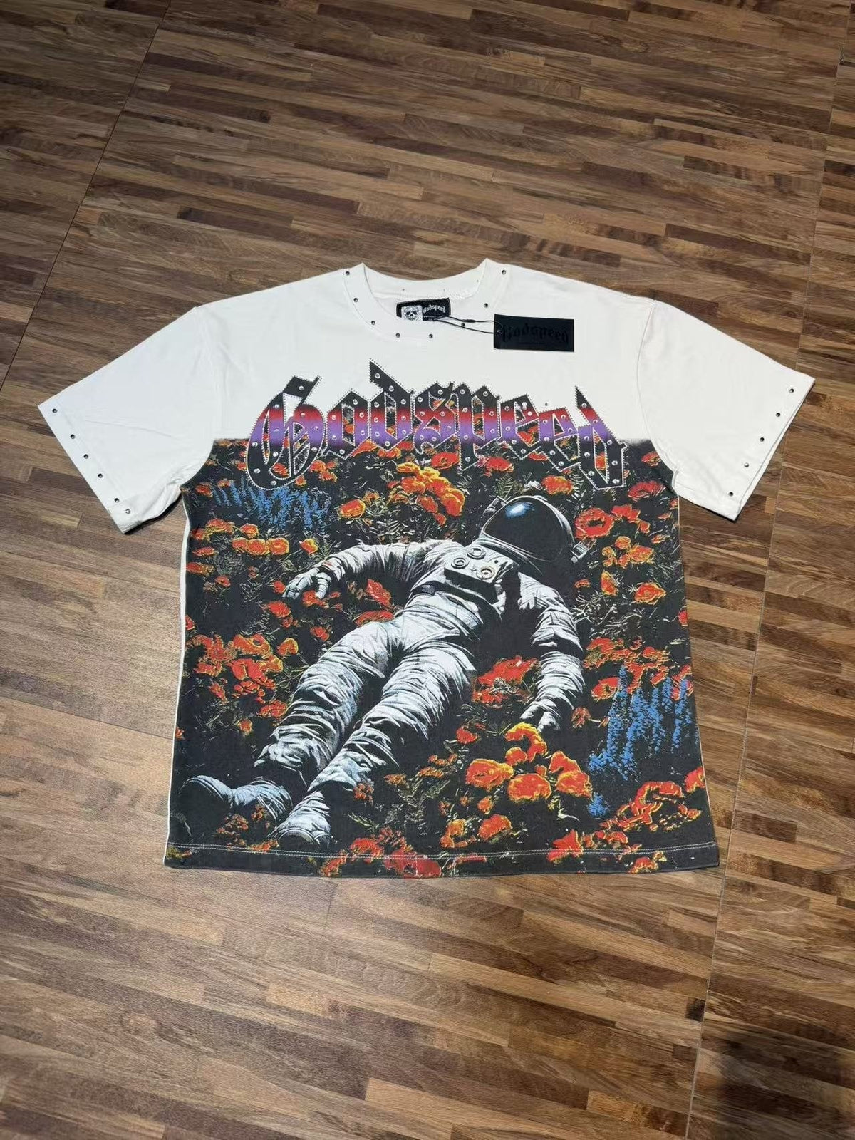Godspeed Astronaut Flowers Studded Short-Sleeve T-Shirt ¡ª context