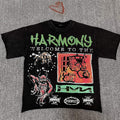 HARMONY Welcome Multi-Panel Black T-Shirt ¡ª front