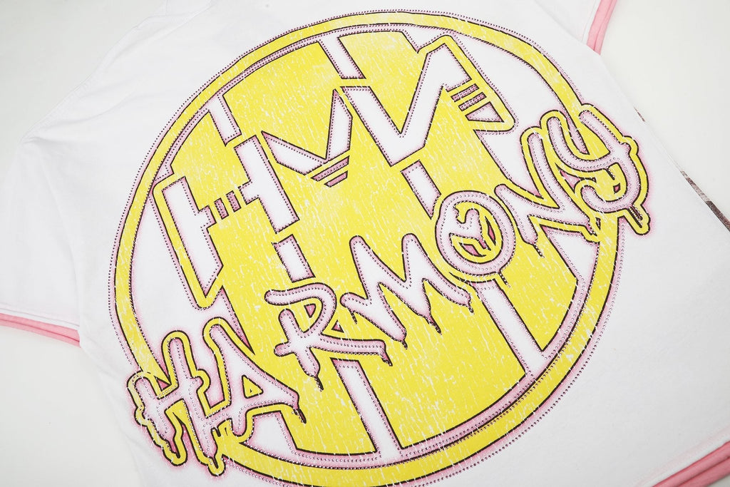 HARMONY Pink-Trim Distressed Graphic T-Shirt ¡ª detail