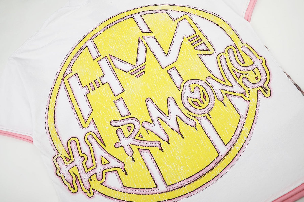 HARMONY Pink-Trim Distressed Graphic T-Shirt ¡ª detail