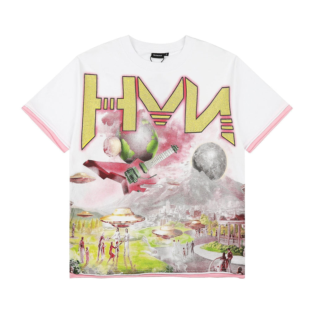 HARMONY Pink-Trim Distressed Graphic T-Shirt ¡ª front