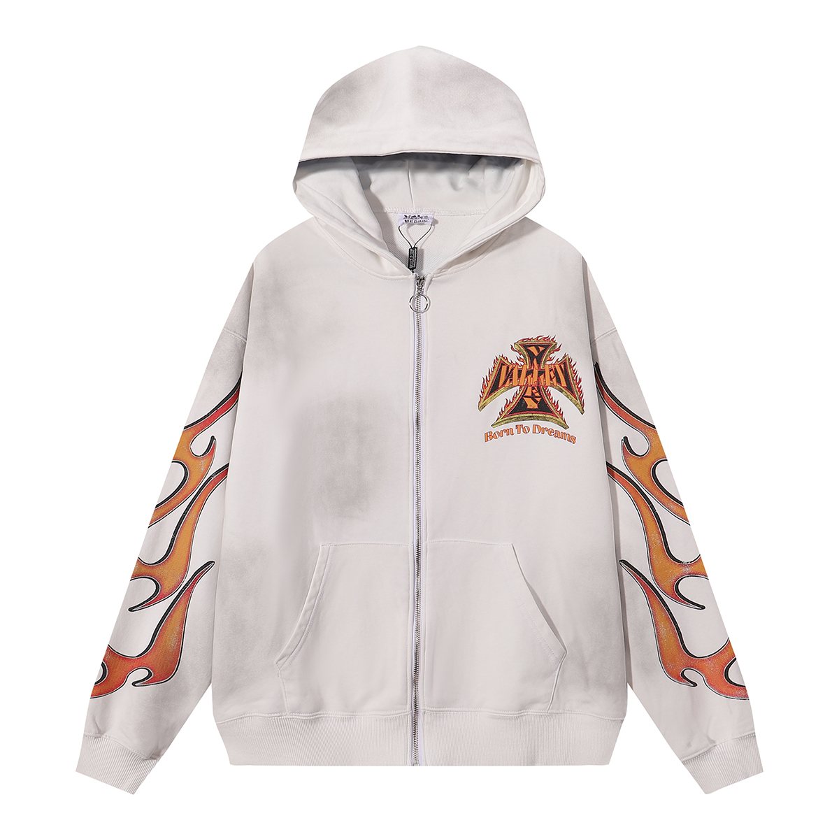 VALE USA Reborn Cross Flame Zip Hoodie ¡ª front