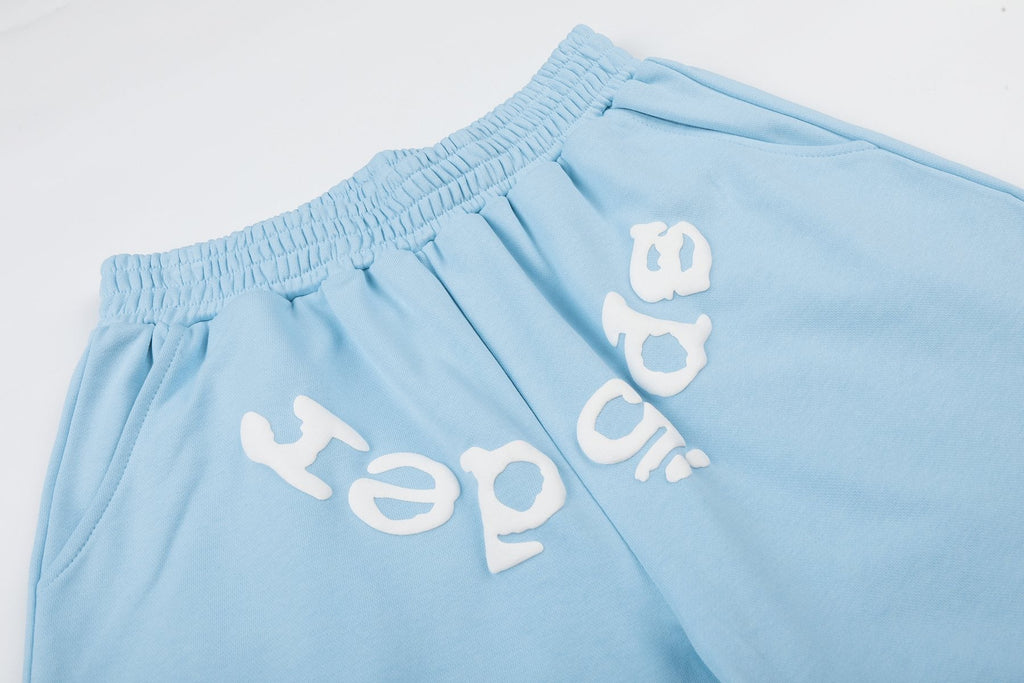 Sp5der Raised Graphic Raw Hem Shorts ¡ª detail