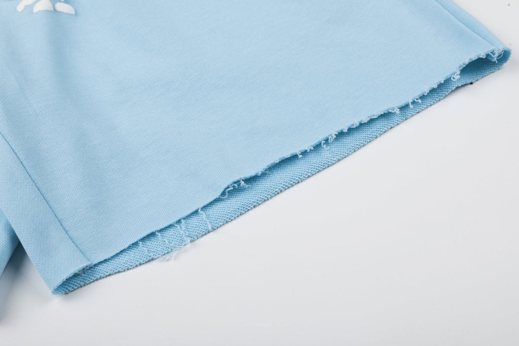 Sp5der Raised Graphic Raw Hem Shorts ¡ª detail