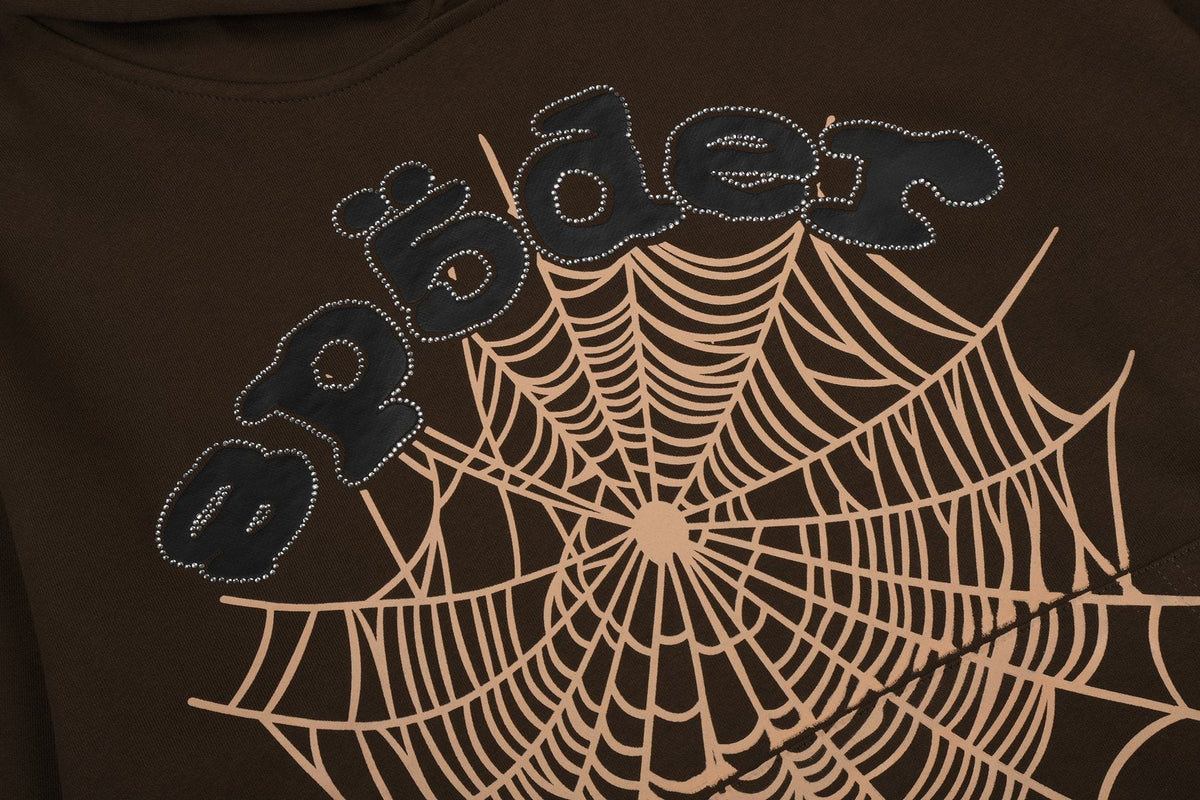 Sp5der Brown Spiderweb Hoodie & Sweatpants Matching Set ¡ª detail