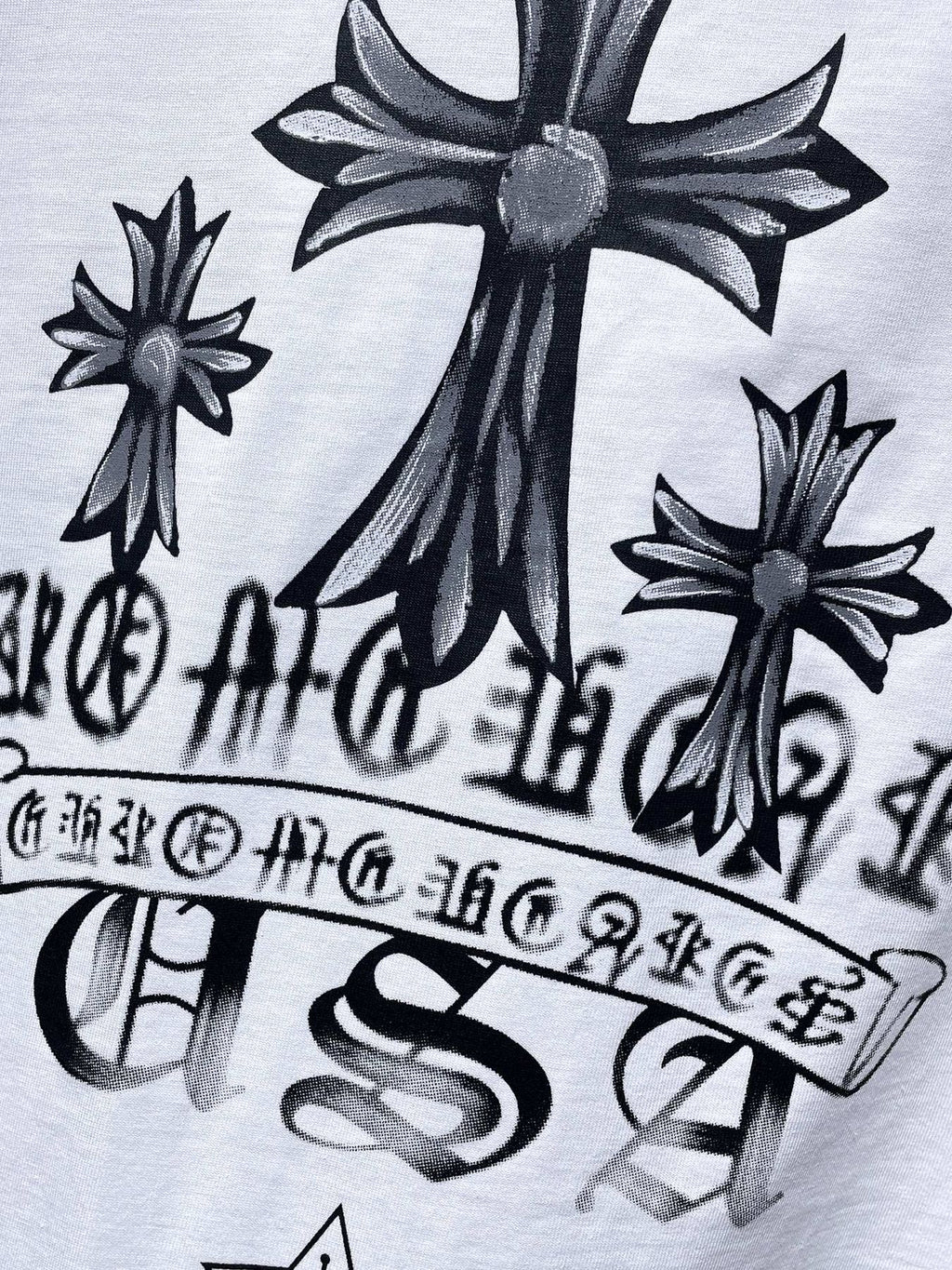 Chrome Hearts Floral Cross USA Graphic T-Shirt ¡ª fabric_closeup