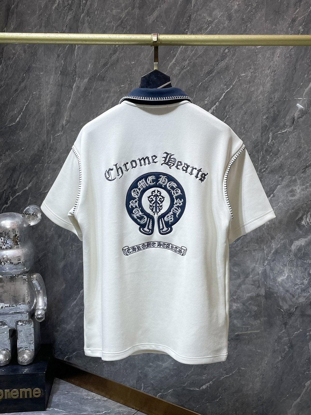 Chrome Hearts Ivory Contrast-Collar Polo Shirt ¡ª back