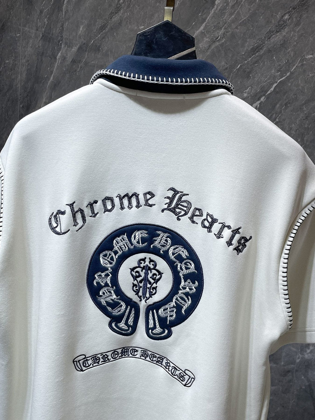 Chrome Hearts Ivory Contrast-Collar Polo Shirt ¡ª detail
