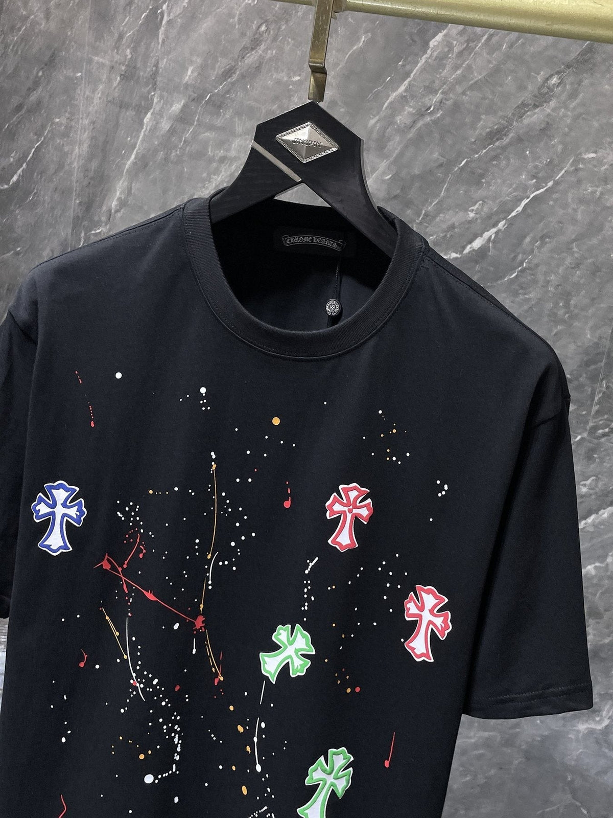 Chrome Hearts Cross Paint Splatter Graphic T-Shirt ¡ª front