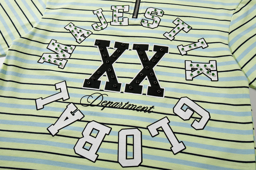 MAJESTIK Mint Green Striped Half-Zip Polo Shirt ¡ª detail