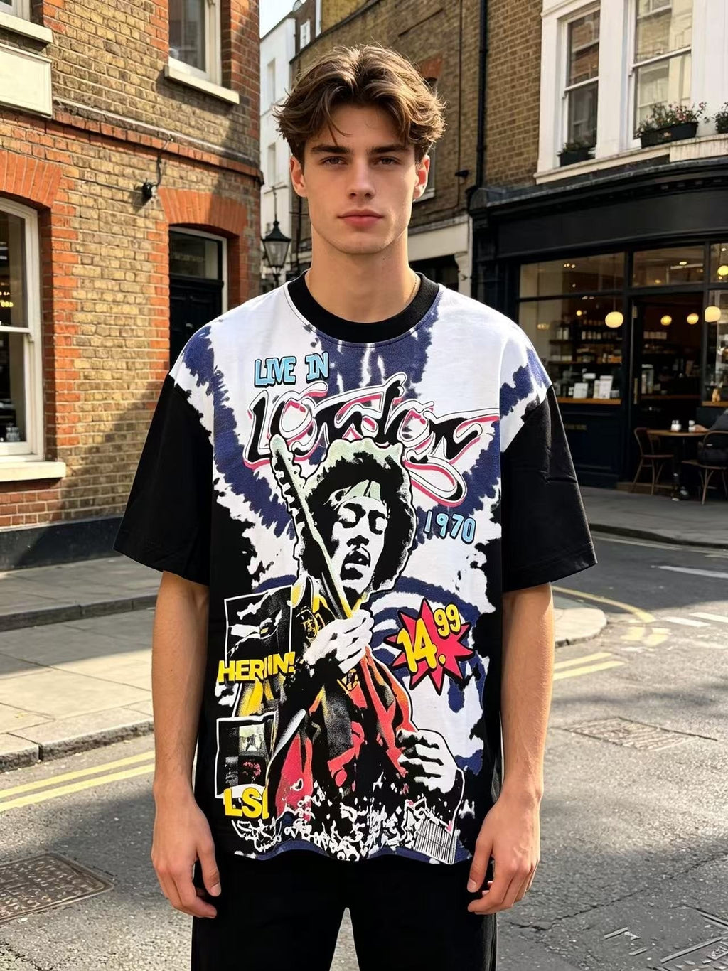 ASAALL Contrast-Sleeve Tie-Dye Accent Graphic T-Shirt ¡ª hero
