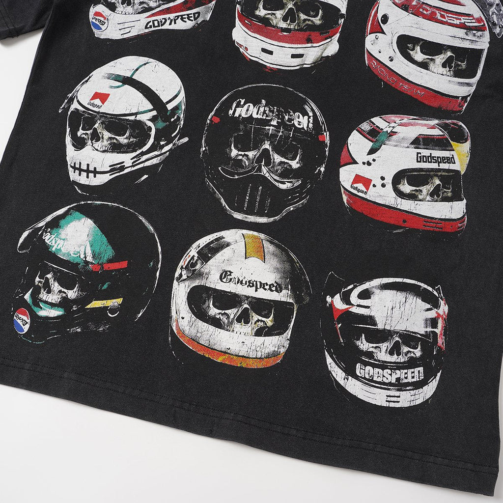 Godspeed Out of Many One Racing Helmet Graphic T-Shirt ¡ª detail