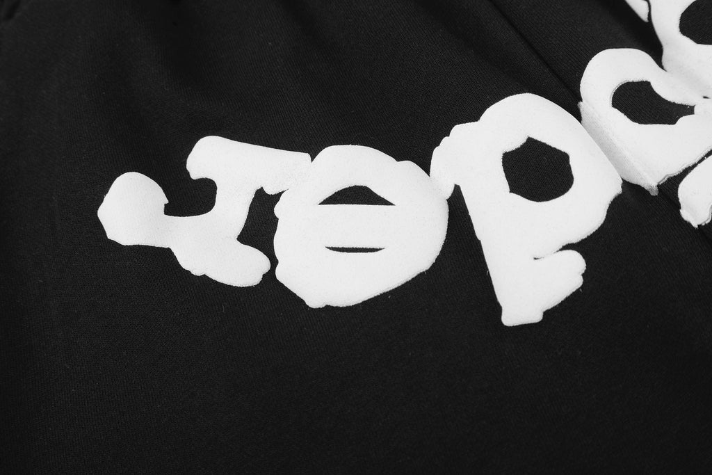 Sp5der Curved Wordmark Raw-Hem Shorts ¡ª detail