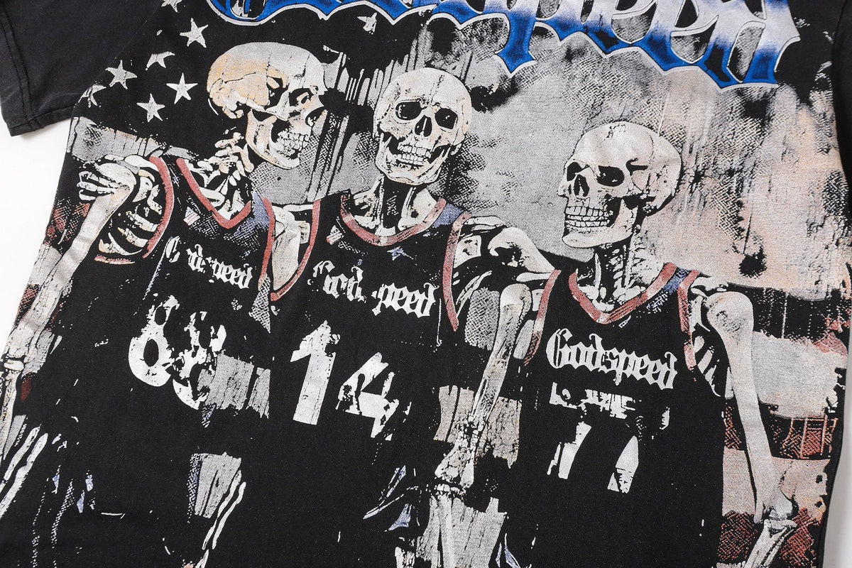 Godspeed Skeleton Basketball Number 14 T-Shirt ¡ª detail