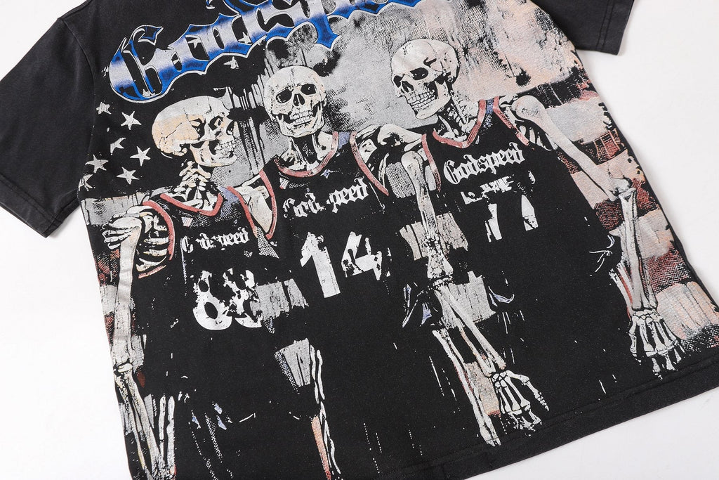 Godspeed Skeleton Basketball Number 14 T-Shirt ¡ª detail
