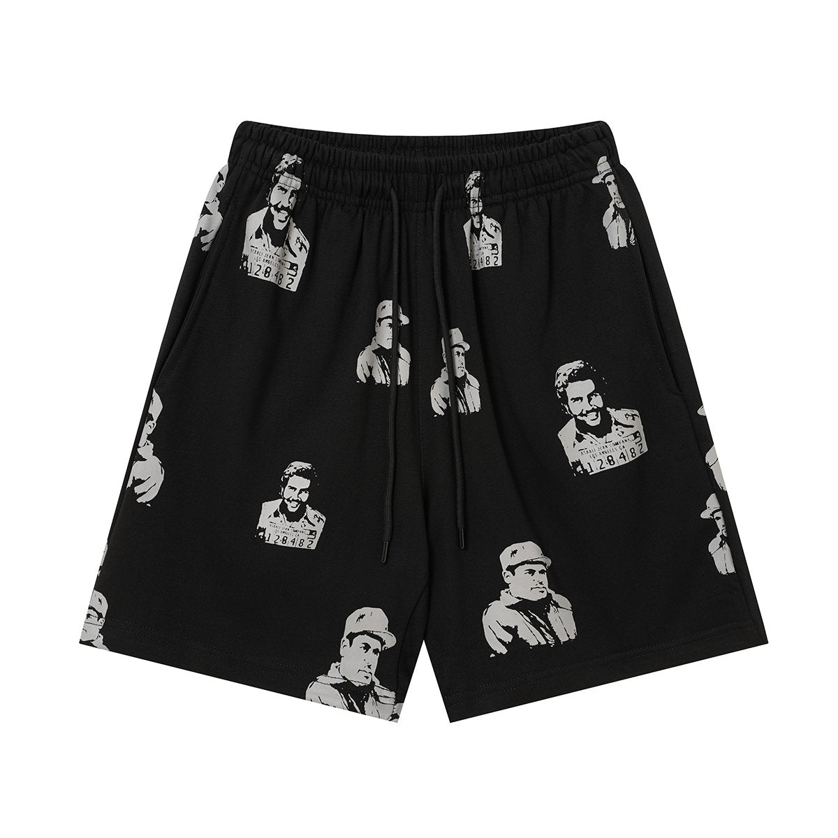 ASAALL All-Over Portrait Graphic Drawstring Shorts ¡ª front