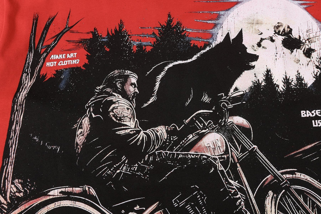 Godspeed Motorcycle Wolf Moon Graphic T-Shirt ¡ª detail