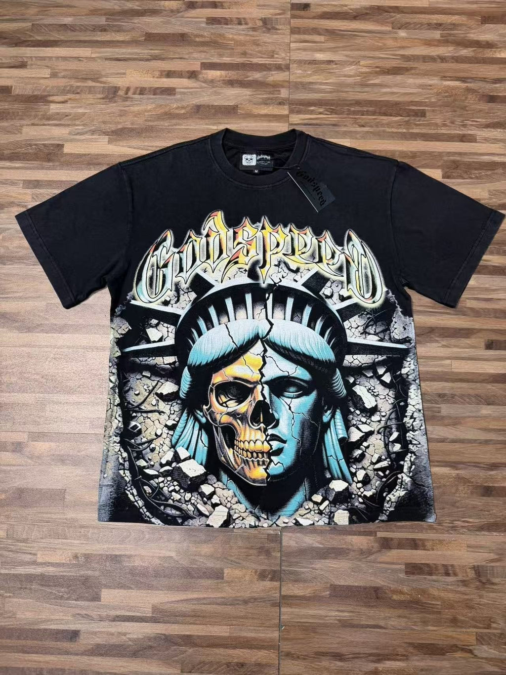 Godspeed Out of Many One Liberty Skull Graphic T-Shirt ¡ª front