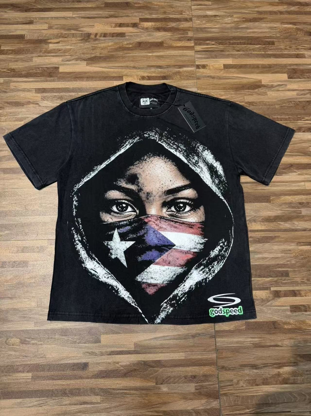 Godspeed Hooded Flag Portrait Graphic T-Shirt ¡ª front