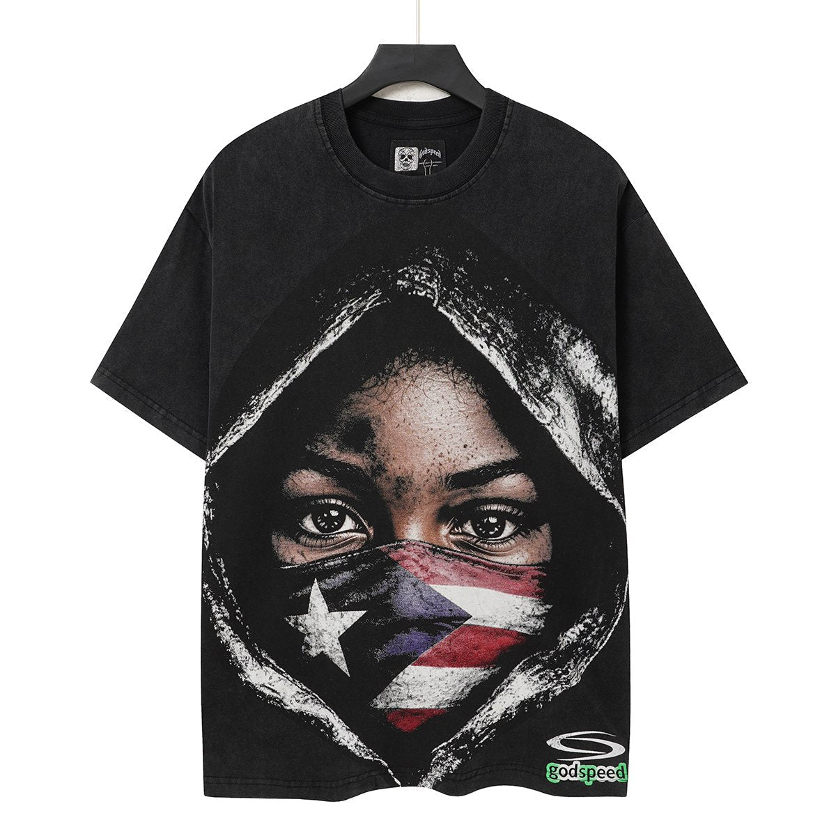 Godspeed Hooded Flag Portrait Graphic T-Shirt ¡ª hero