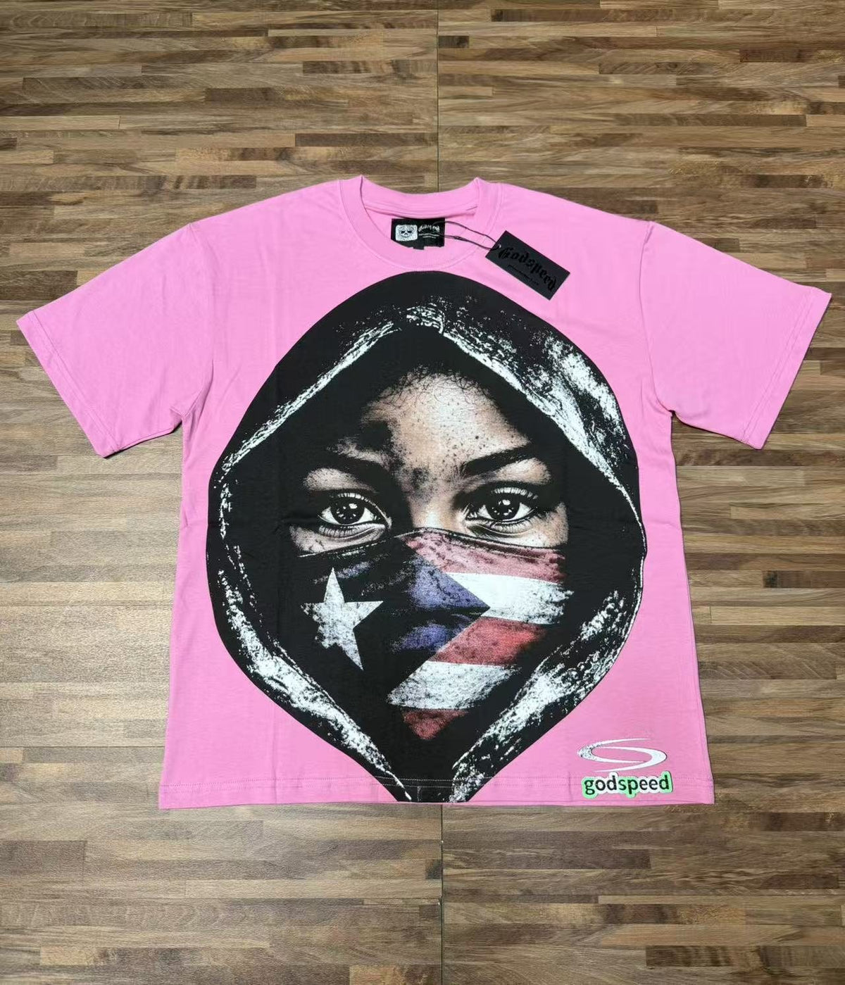 Godspeed Hooded Flag Portrait Graphic T-Shirt ¡ª front