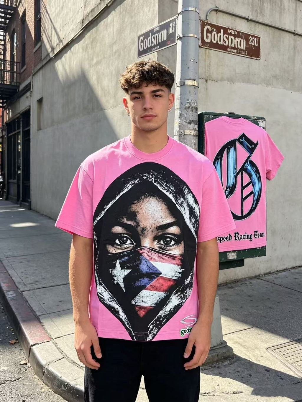 Godspeed Hooded Flag Portrait Graphic T-Shirt ¡ª context