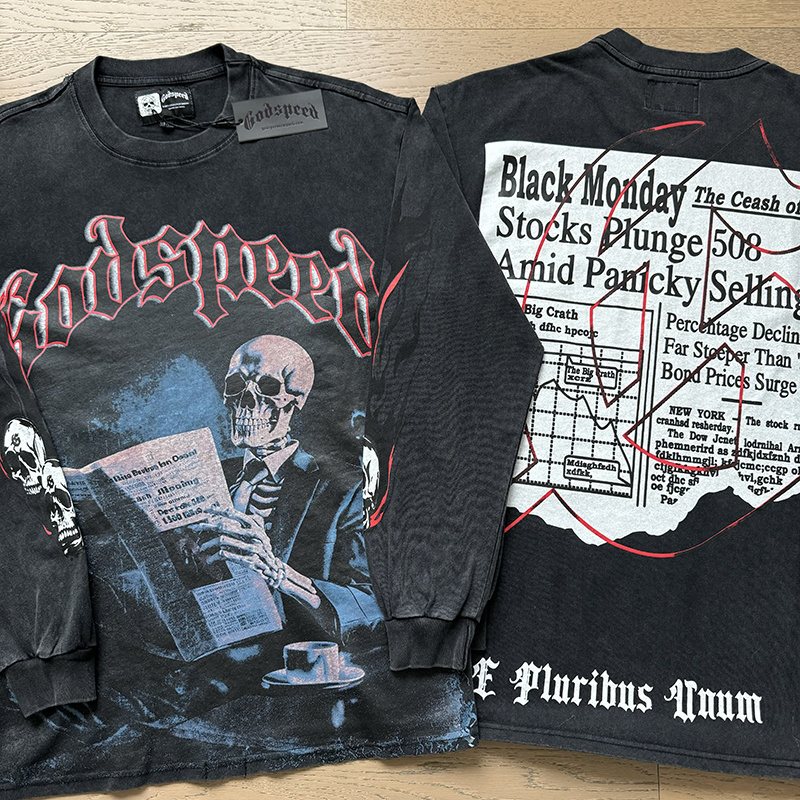 Godspeed Black Monday Skeleton Newspaper Long-Sleeve T-Shirt ¡ª context