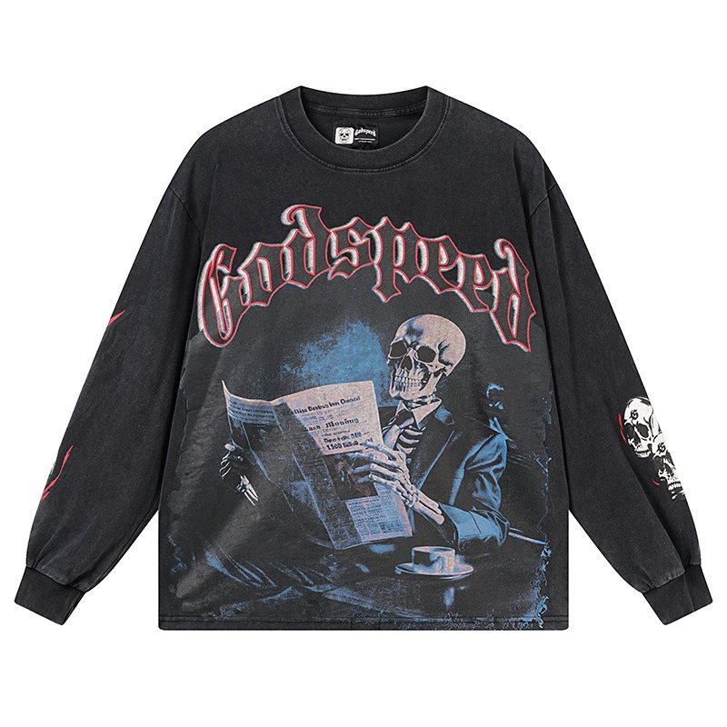 Godspeed Black Monday Skeleton Newspaper Long-Sleeve T-Shirt ¡ª front