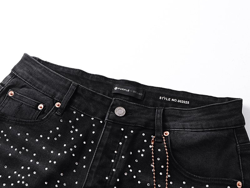 Purple Brand Rhinestone Cross Denim Shorts ¡ª detail