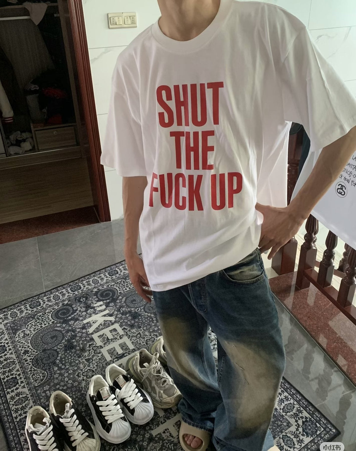 Supreme Shut The Fuck Up Graphic T-Shirt ¡ª model