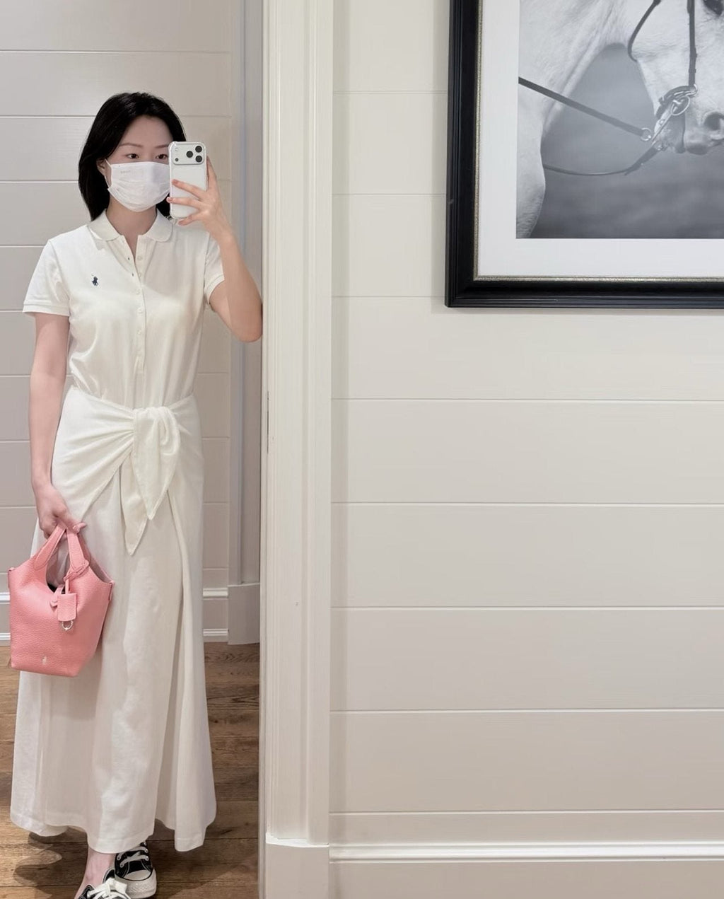 Test2-Ralph Lauren White Tie-Waist Polo Dress ¡ª model