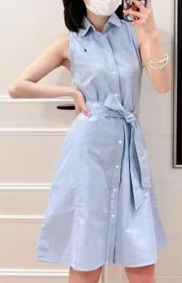 Test2-Ralph Lauren Sleeveless Cotton Oxford Shirt Dress with Tie Waist ¡ª front
